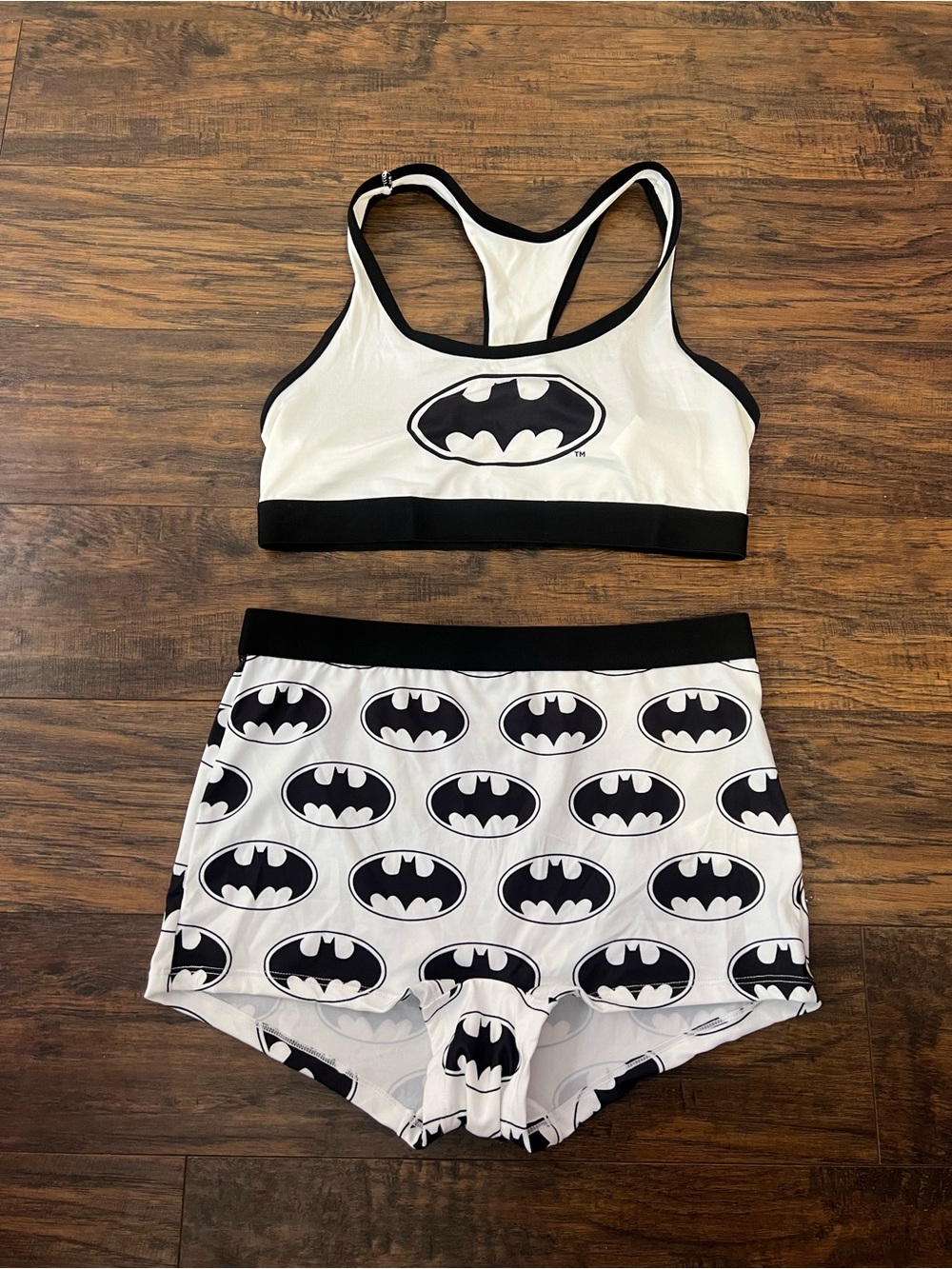Batman White & Black Logo Sports Bra and Boxer Shorts Set